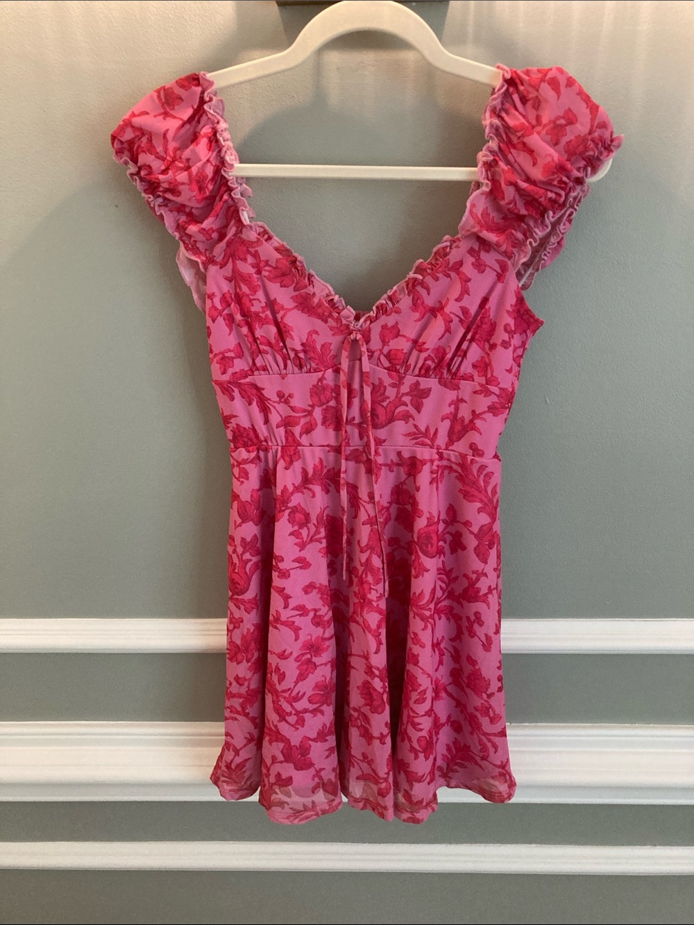 Urban Outfitters Pink Floral Ruffle-Sleeve Mini Dress